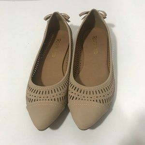 Restricted Lasercut Flats Bow Accent Tan Suede